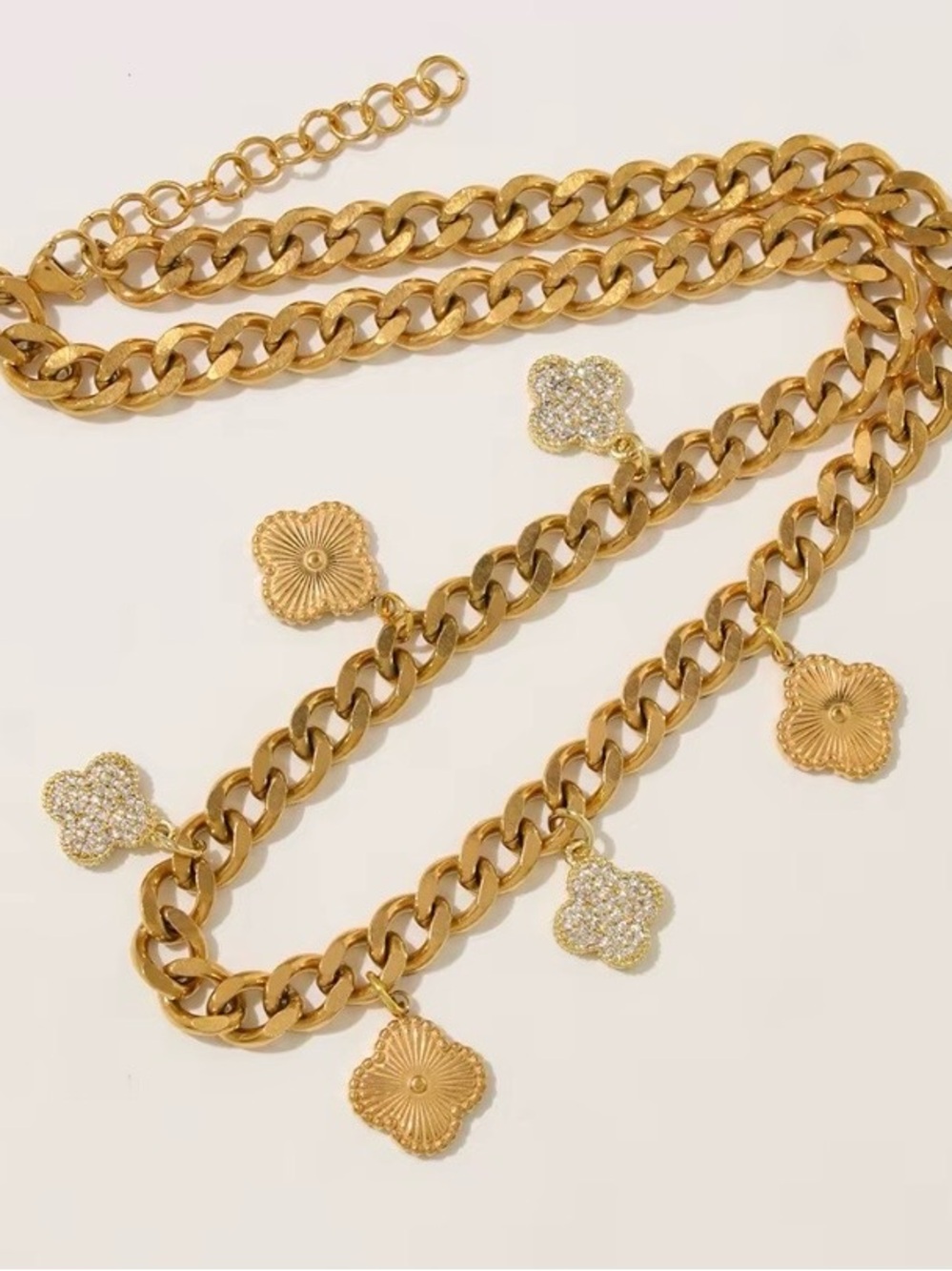 Gold Flower Charm Chain Belt Necklace - Women Jewelry